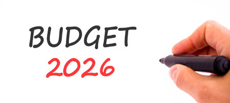 Budget 2026 symbol. Concept words Budget 2026 on beautiful white paper. Beautiful white paper...