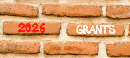 2026 Grants symbol. Concept words 2026 Grants on beautiful brown brick wall. Beautiful brown brick...