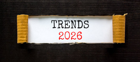 Trends 2026 new year symbol. Concept words Trends 2026 on beautiful white paper. Beautiful black...