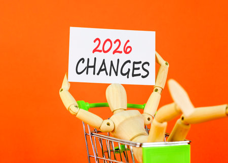 2026 Changes symbol. Concept words 2026 Changes on beautiful white card. Beautiful orange paper...