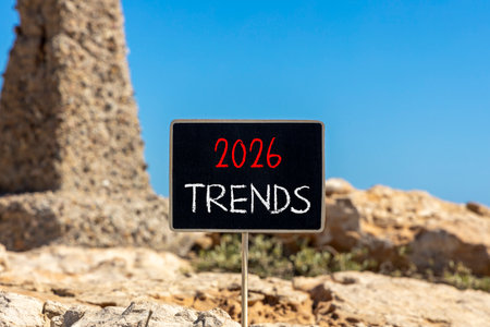 2026 Trends new year symbol. Concept words 2026 Trends on beautiful black blackboard. Beautiful...
