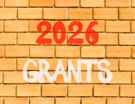 2026 Grants symbol. Concept words 2026 Grants on beautiful old brown brick wall. Beautiful old brown...