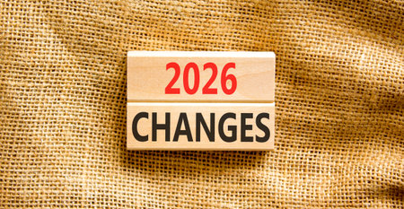 2026 Changes symbol. Concept words 2026 Changes on beautiful wooden blocks. Beautiful canvas...