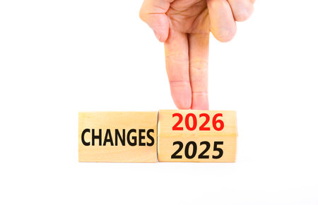 2026 Changes symbol. Concept words 2026 Changes on beautiful wooden blocks. Beautiful white paper...