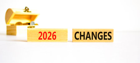 2026 Changes symbol. Concept words 2026 Changes on beautiful wooden blocks. Beautiful white paper...