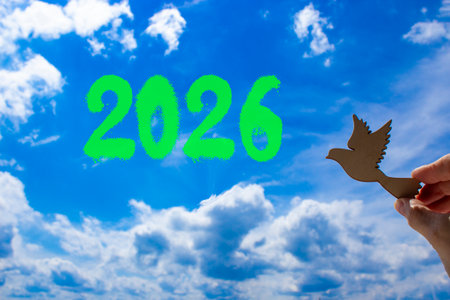Business concept of 2026 new year symbol. Concept number 2026 Happy new year on blue sky....