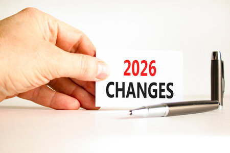 2026 Changes symbol. Concept words 2026 Changes on beautiful white card. Beautiful white paper...