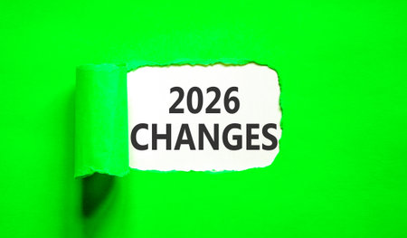 2026 Changes symbol. Concept words 2026 Changes on beautiful white paper. Beautiful green paper background. Business and 2026 changes concept. Copy space.の写真素材