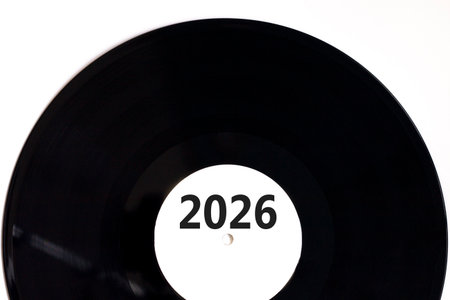 Business concept of 2026 new year symbol. Concept number 2026 on beautiful white and black vinyl...