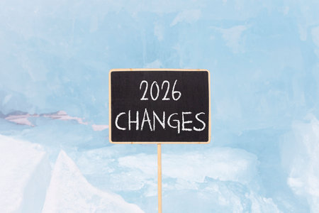 2026 Changes symbol. Concept words 2026 Changes on beautiful black blackboard. Beautiful blue lake...