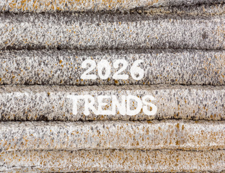 2026 Trends new year symbol. Concept words 2026 Trends on beautiful gray mountain wall. Beautiful gray mountain wall background. Business and 2026 Trends new year concept. Copy space.の写真素材