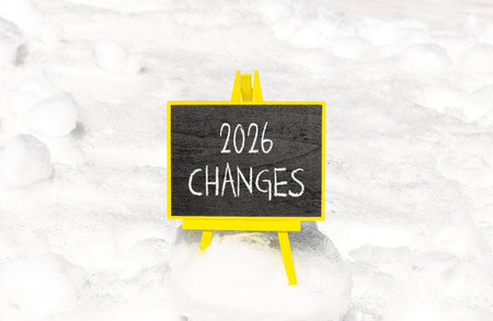 2026 Changes symbol. Concept words 2026 Changes on beautiful black blackboard. Beautiful white snow background. Business and 2026 changes concept. Copy space.の写真素材