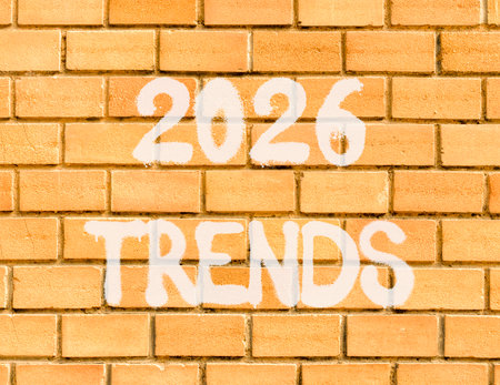 2026 Trends new year symbol. Concept words 2026 Trends on beautiful old brown brick wall. Beautiful...
