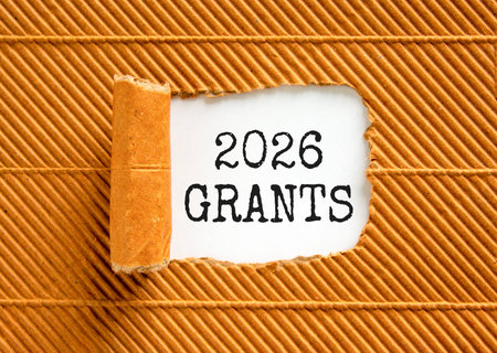 2026 Grants symbol. Concept words 2026 Grants on beautiful white paper. Beautiful brown paper...