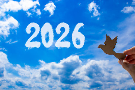Business concept of 2026 new year symbol. Concept number 2026 Happy new year on blue sky....