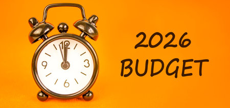 2026 Budget symbol. Concept words 2026 Budget on beautiful orange paper. Beautiful orange paper...