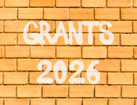 Grants 2026 symbol. Concept words Grants 2026 on beautiful old brown brick wall. Beautiful old brown brick wall background. Business and grants 2026 concept. Copy space.の写真素材