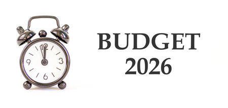 Budget 2026 symbol. Concept words Budget 2026 on beautiful white paper. Beautiful white paper...