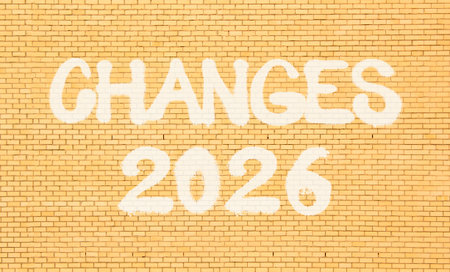 Changes 2026 symbol. Concept words Changes 2026 on beautiful old brown brick wall. Beautiful old...