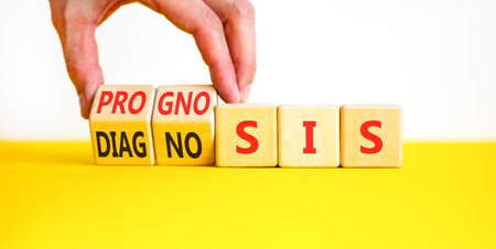 Prognosis or diagnosis symbol. Concept words Prognosis or Diagnosis on beautiful wooden blocks....