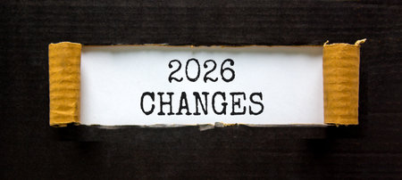 2026 Changes symbol. Concept words 2026 Changes on beautiful white paper. Beautiful black paper background. Business and 2026 changes concept. Copy space.の写真素材