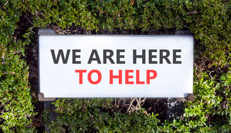 Support, help and we are here to help symbol. Concept words We are here to help on white beautiful...