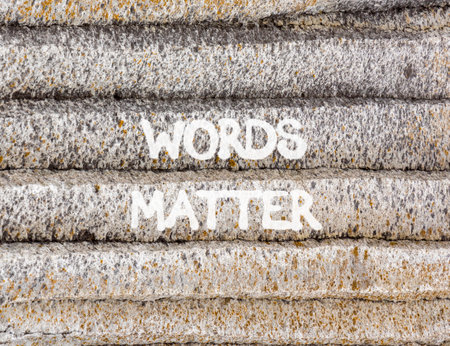 Words matter symbol. Concept word Words matter on beautiful gray mountain wall. Beautiful gray mountain wall background. Business words matter concept. Copy space.の写真素材