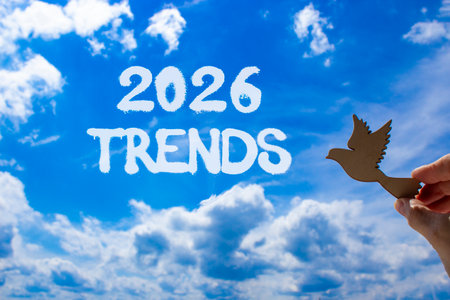 2026 Trends new year symbol. Concept words 2026 Trends on beautiful blue sky. Beautiful blue sky...
