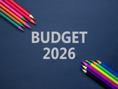 Budget 2026 symbol. Concept words Budget 2026 on beautiful black paper. Beautiful black paper...