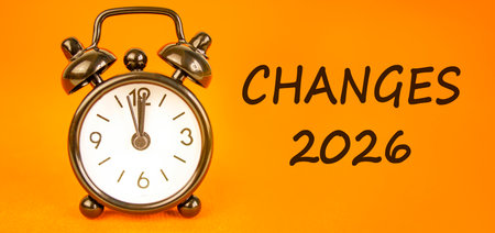 Changes 2026 symbol. Concept words Changes 2026 on beautiful orange paper. Beautiful orange paper...