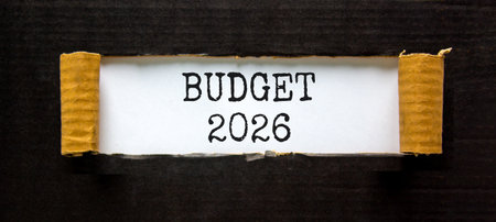 Budget 2026 symbol. Concept words Budget 2026 on beautiful white paper. Beautiful black paper...