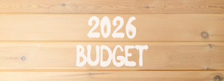 2026 Budget symbol. Concept words 2026 Budget on beautiful wooden wall. Beautiful wooden wall background. Business and 2026 budget concept. Copy space.の写真素材