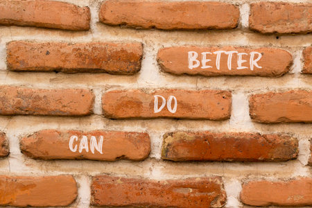 Can do better symbol. Concept words Can do better on beautiful brown brick wall. Beautiful brown brick wall background. Business and can do better concept. Copy space.の写真素材