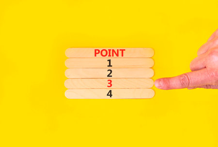 Time to point 3 symbol. Concept word Point 1 2 3 4 on beautiful wooden sticks. Businessman's hand....