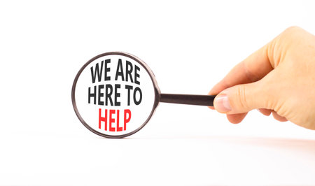 Support, help and we are here to help symbol. Concept words We are here to help on beautiful...