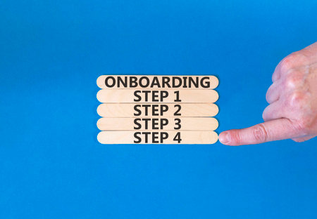 Time to step 4 onboarding symbol. Concept words Onboarding step 4 on beautiful wooden block....