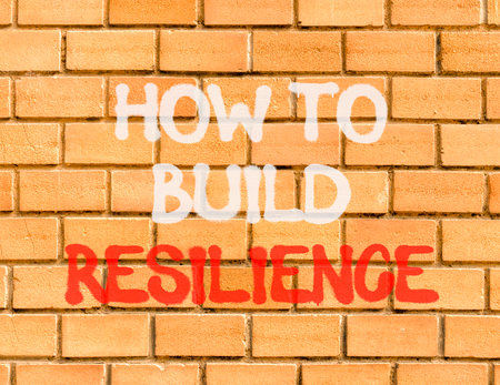 How to build resilience symbol. Concept words How to build resilience on beautiful brown brick wall. Beautiful brick wall background. Business how to build resilience concept. Copy space.の写真素材