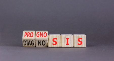 Prognosis or diagnosis symbol. Concept words Prognosis or Diagnosis on beautiful wooden blocks....