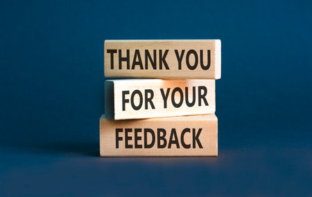 Thank you for your feedback symbol. Concept words Thank you for your feedback on beautiful wooden...