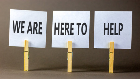 Support, help and we are here to help symbol. Concept words We are here to help on beautiful white...