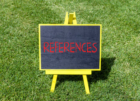 References or reference symbol. Concept word References on beautiful black blackboard. Beautiful...