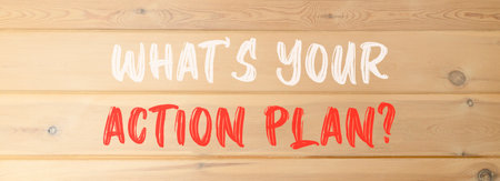 What is your action plan symbol. Concept words What is your action plan on beautiful wooden wall. Beautiful wooden wall background. Business what is your action plan concept. Copy space.の写真素材