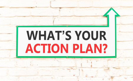 What is your action plan symbol. Concept words What is your action plan on beautiful white sign...