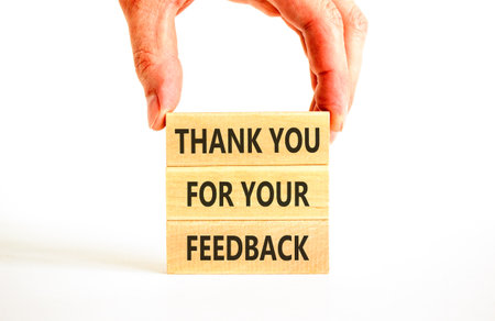 Thank you for your feedback symbol. Concept words Thank you for your feedback on beautiful wooden...