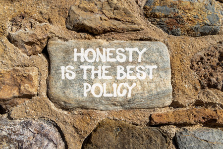 Honesty is the best political symbol. Concept words Honesty is the best policy on beautiful gray stone. Beautiful stone wall background. Business honesty is the best policy concept. Copy space.の写真素材