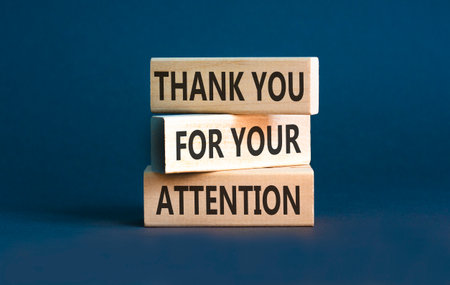 Thank you for your attention symbol. Concept words Thank you for your attention on beautiful wooden blocks. Beautiful gray background. Business thank you for your attention concept. Copy space.の写真素材