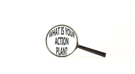 What is your action plan symbol. Concept words What is your action plan on beautiful magnifying...
