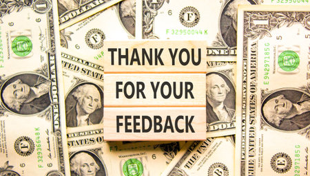 Thank you for your feedback symbol. Concept words Thank you for your feedback on beautiful wooden...