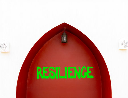 Resilience symbol. Concept word Resilience on beautiful red wall. Beautiful red and white wall background. Business resilience concept. Copy space.の写真素材