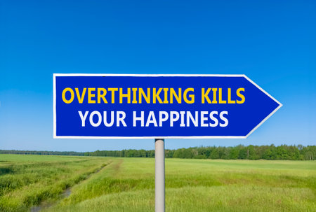 Overthinking kills your happiness symbol. Concept words Overthinking kills your happiness on blue...